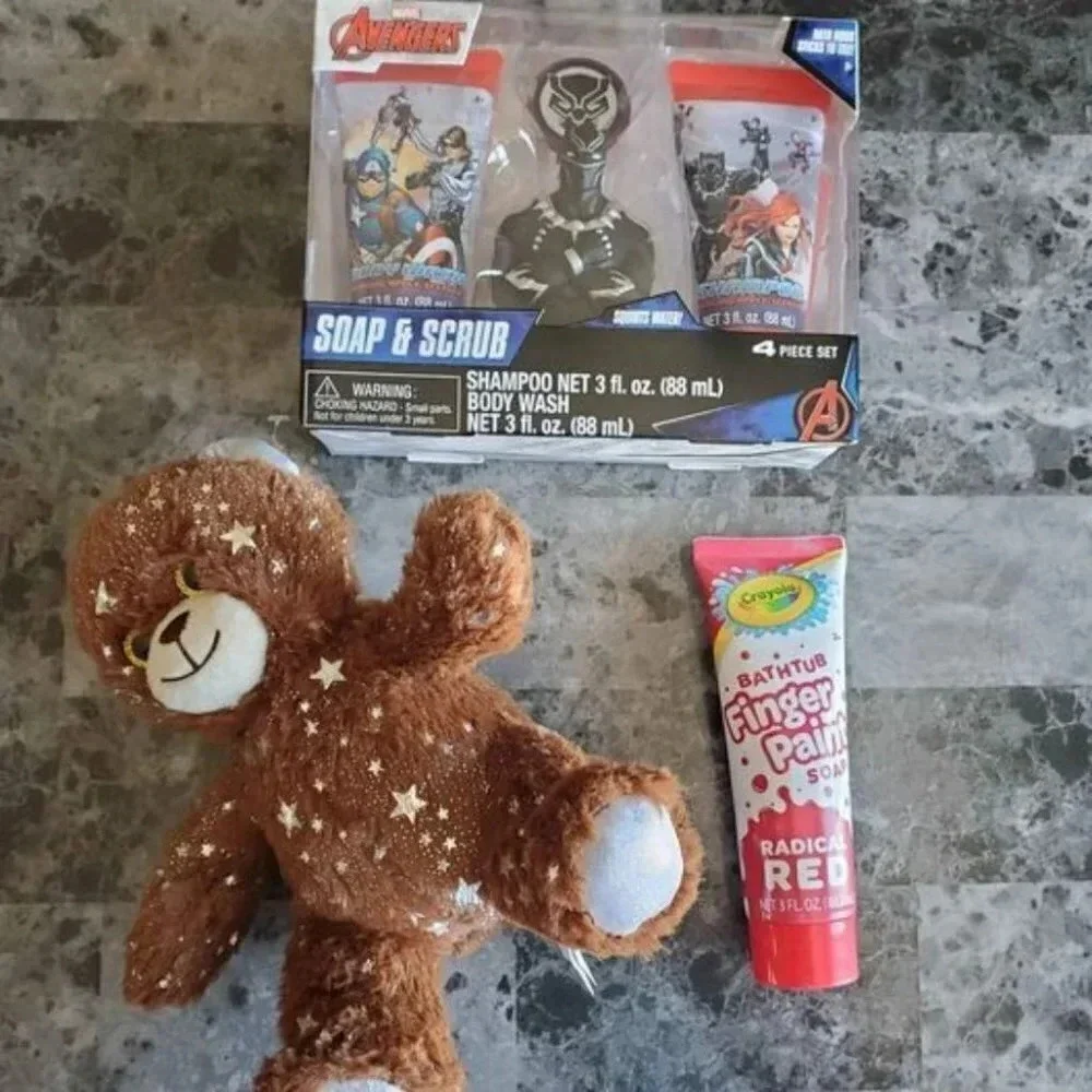 Avengers Kids Soap and Scrub Bath set with Stuffed Animal, Red Bath Paint